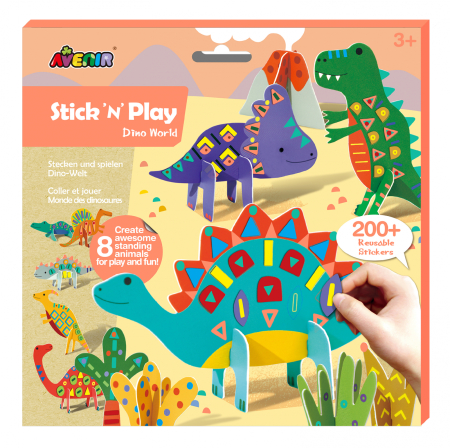 Arts Crafts - Joc creativ Stick N Play cu scene 3D si stickere repozitionabile - Lumea Dinozaurilor - Avenir - BazaRapid.ro