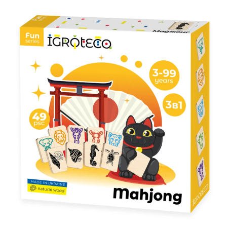 Jucarii din lemn - Joc Mahjong din lemn pentru copii, 49 piese - Igroteco - BazaRapid.ro