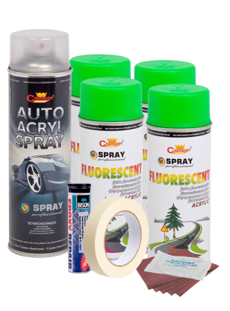 Kit Reconditionare Jante - Kit Complet Reparație și Vopsire Jante Auto, Culoare Verde Fluorescent Neon, Recondiționare și Tuning DIY