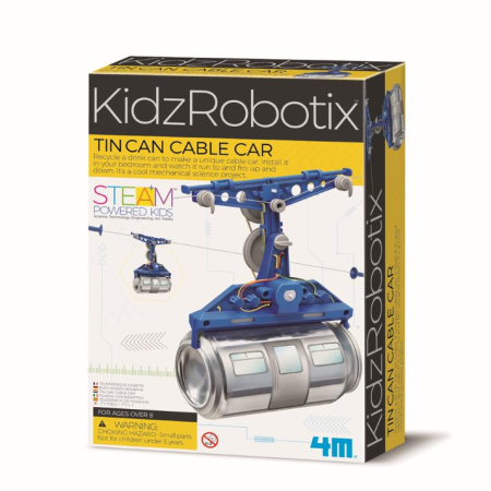 STEM educativ - Kit constructie robot - Tin Can Cable Car, Kidz Robotix - 4M - BazaRapid.ro