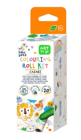 Kit rola de desenat - 2 m, include stickere si 4 creioane colorate cerate, Safari - Haku Yoka - Avenir - BazaRapid.ro