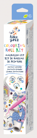 Arts Crafts - Kit rola de desenat 3 m si 12 creioane colorate cerate, Haku Yoka - Unicorni - Avenir - BazaRapid.ro
