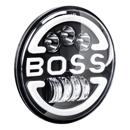 Accesorii Off-Road, ATV, QUAD, SSV - Lampa Suplimentara LED pentru Vehicule Off-Road, ATV, SSV, cu inscriptie "BOSS" si functii: Faza Lunga, Faza Scurta, Semnalizare, Pozitie, tensiune alimentare 9 - 36V, diametru Ø170 mm