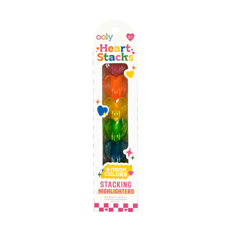 RECHIZITE CREATIVE - Markere intercalabile Inimioare - set 6 culori neon - Heart - Ooly - BazaRapid.ro