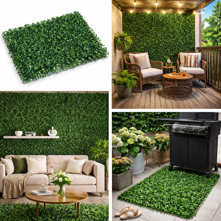 Accesorii Gradina - Panou Decorativ Gard viu artificial cu frunze mici, culoare verde, dimensiune 40 x 60cm