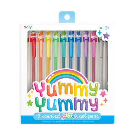 RECHIZITE CREATIVE - Pixuri cu gel colorate cu sclipici, parfumate, 2.0 Yummy Yummy - Set de 12 - Ooly - BazaRapid.ro