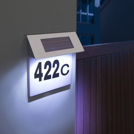 CASA SI GRADINA - Placa numar casa iluminata LED, incarcare solara, carcasa din INOX