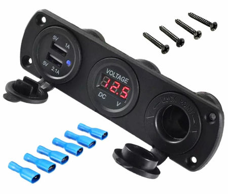 Accesorii Off-Road, ATV, QUAD, SSV - Priza suplimentara impermeabila pentru vehicule Off Road, ATV, SSV, tensiune 12V, 2 x USB si Voltmetru