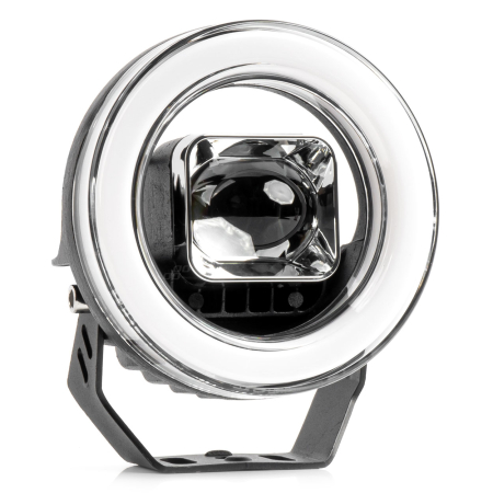 Accesorii Off-Road, ATV, QUAD, SSV - Proiector LED cu Angel Eye model AWL58, pozitie, semnalizare, faza lunga/scurta, pentru Off-Road, ATV, SSV, putere 45W, 8000lm, tensiune 9-36V, dimensiuni 114,5 x 114,5 x 52 mm