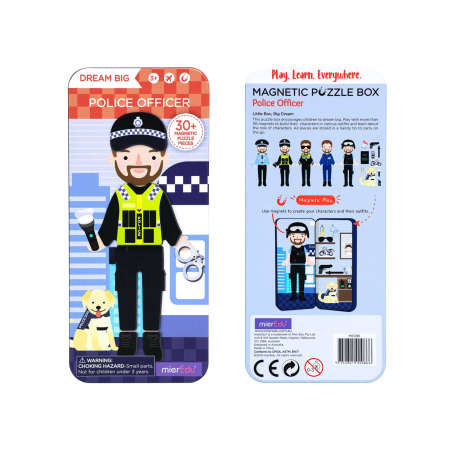 STEM educativ - Puzzle magnetic in cutie metalica, joc de potrivire si asociere - Politist - mierEdu - BazaRapid.ro