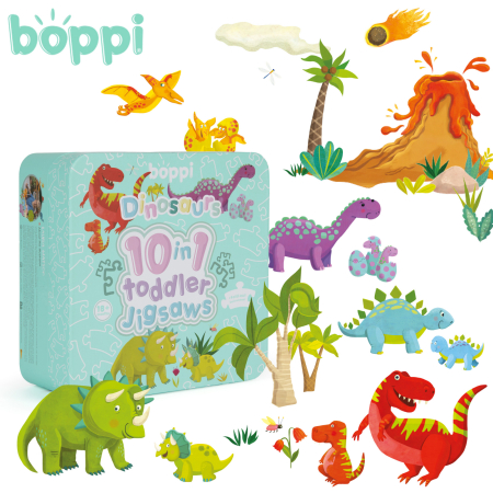 Ghiozdane si Accesorii - Puzzle progresiv Toddler 10 in 1, Boppi - Dinozauri - boppi - BazaRapid.ro