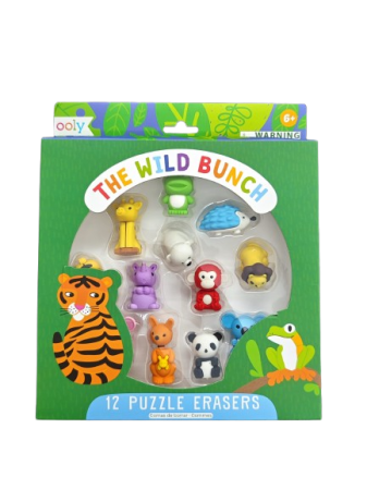 RECHIZITE CREATIVE - Radiere tip puzzle - Animale salbatice (Set de 12) - Ooly - BazaRapid.ro
