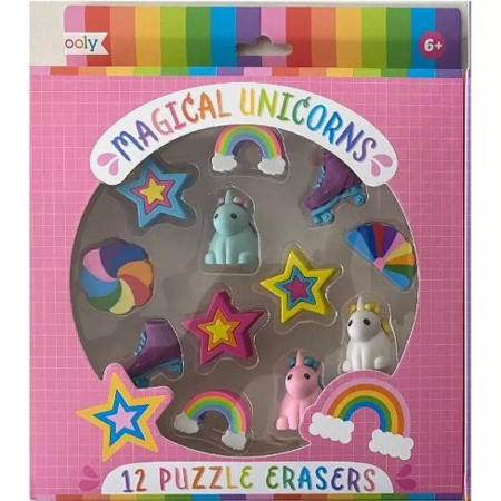 RECHIZITE CREATIVE - Radiere tip puzzle - Unicorni magici (Set de 12) - Ooly - BazaRapid.ro