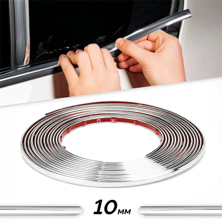 Accesorii Autoturisme - Rola Ornament autoadeziv, 10mm x 15m, culoare Crom SILVER