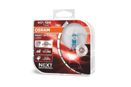 Accesorii Autoturisme - Set 2 becuri auto cu halogen Osram H7 12V 55W PX26d Night Breaker Laser +150%