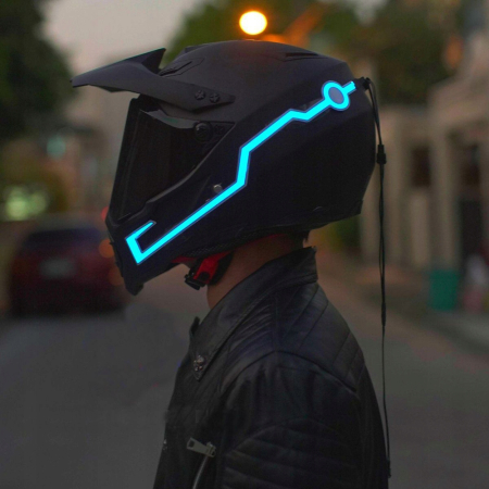 Accesorii Moto - Set 2 benzi LED pentru iluminare casca moto, culoare alba, telecomanda cu fir, alimentare baterii