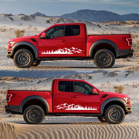 Stickere Auto - Set 2 stickere autoadezive pentru vehicule Off Road, model "Forest & Mountains", dimensiune 100 x 20 cm, culoare Alba