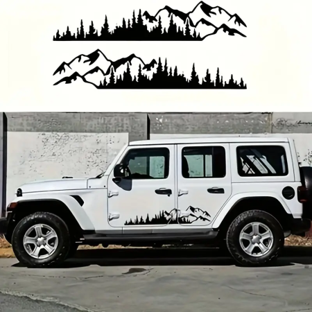Stickere Auto - Set 2 stickere autoadezive pentru vehicule Off Road, model "Forest & Mountains", dimensiune 100 x 20 cm, culoare Neagra