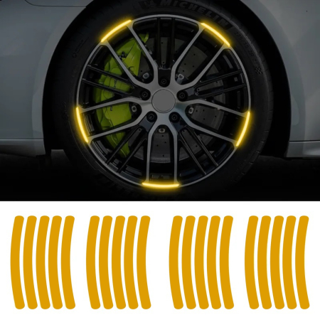 Accesorii Autoturisme - Set 20 bucati Elemente Reflectorizante "Wheel Arch" pentru autoturisme, biciclete, motociclete, atv-uri, scutere, culoare Galben/Amber