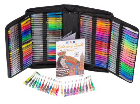 Birotica si Papetarie - Set 242 piese, Pixuri cu gel multicolor + Rezerve + Carte de colorat + Penar