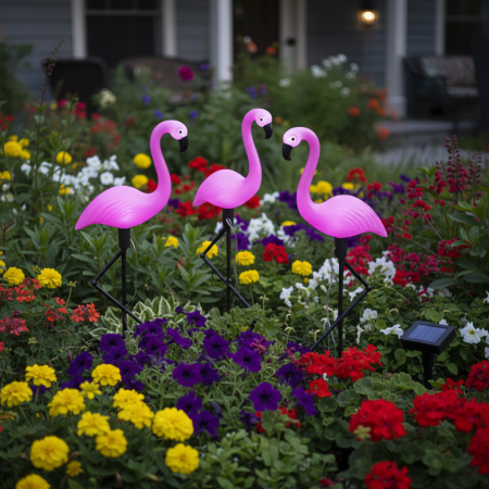 Pachete Promotionale - Set 3 Flamingo Solari cu LED pentru Grădină, Panou Solar