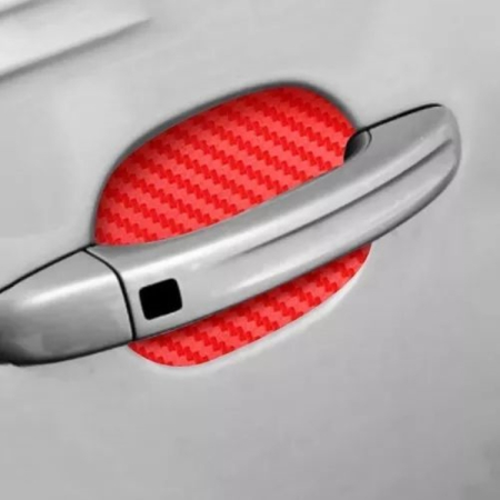 Accesorii Exterior - Set 4 bucati protectie zgarieturi manere usa din autocolant carbon 3D Rosu