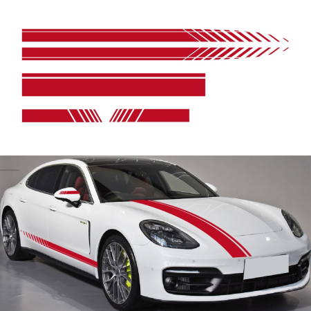 Stickere si Printuri - Set 5 stickere autoadezive Tuning, model "Racing Stripes V1", dimensiune 190 cm, culoare Rosie