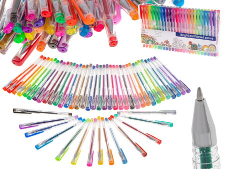 Birotica si Papetarie - Set 50 piese, Pixuri cu gel multicolor cu sclipici (glitter)