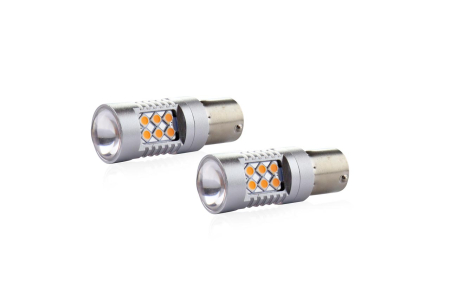 Becuri LED - Set becuri auto cu LED CANBUS compatibil P21W BA15S 24 SMD 6.2W Orange 12/24V, destinat competitiilor auto sau off-road