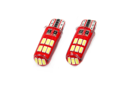 Accesorii Autoturisme - Set becuri auto cu LED CANBUS compatibil T10e W5W 12 SMD SILCA Alb 12V, destinat competitiilor auto sau off-road