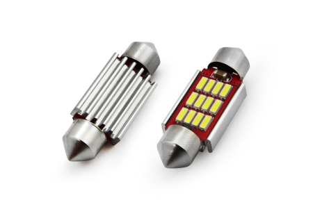 Auto - Moto - Set becuri auto cu LED CANBUS sofit compatibil C5W 12 SMD 4014 36mm Alb 12/24V, destinat competitiilor auto sau off-road