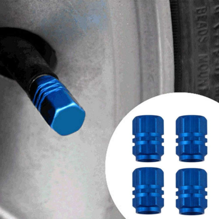 Auto - Moto - Set capacele auto pentru ventil hexagon albastru 4 buc