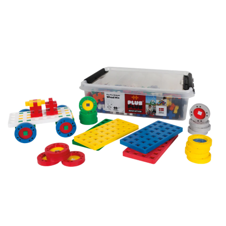 Seturi Constructie - Set constructie educativ Plus-Plus, 200 piese mari, mix, cu roti si placi de baza - Plus Plus - BazaRapid.ro