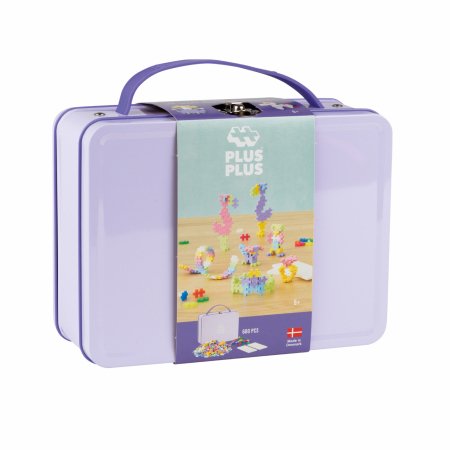 Seturi Constructie - Set constructie Plus-Plus, 600 piese, portabil, in cutie metalica, culori pastelate - Plus Plus - BazaRapid.ro
