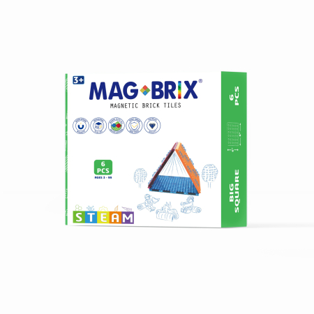 Seturi Constructie - Set magnetic Magbrix 6 piese patrate mari - compatibil cu caramizi de constructie tip Lego - Magblox - BazaRapid.ro