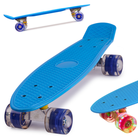 Accesorii Biciclete - Skateboard Penny Board pentru copii cu roti din cauciuc, iluminate LED, culoare Albastra