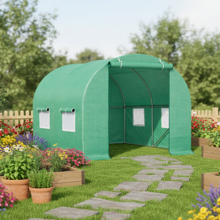 Accesorii Gradina - Solar de gradina, dimensiune 200x200x200cm, folie verde PE cu plasa 140g/mp UV, 1 usa, 4 ferestre, teava otel galvanizat de 19mm