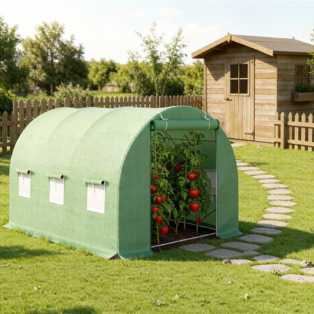 Accesorii Gradina - Solar de gradina, dimensiune 300x200x200cm, folie verde PE cu plasa 140g/mp UV, 1 usa, 6 ferestre, teava otel galvanizat de 19mm