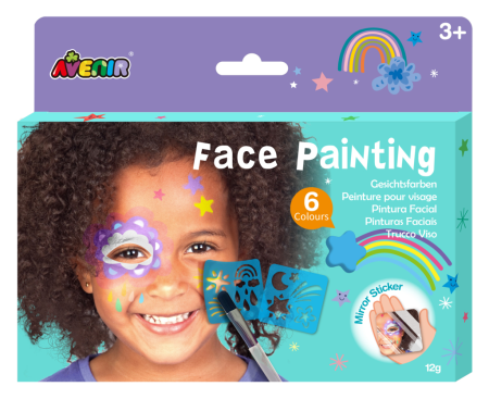 Trusa make-up pictura fata cu sabloane incluse - sase culori non-alergice - curcubeu si stele - Avenir - BazaRapid.ro