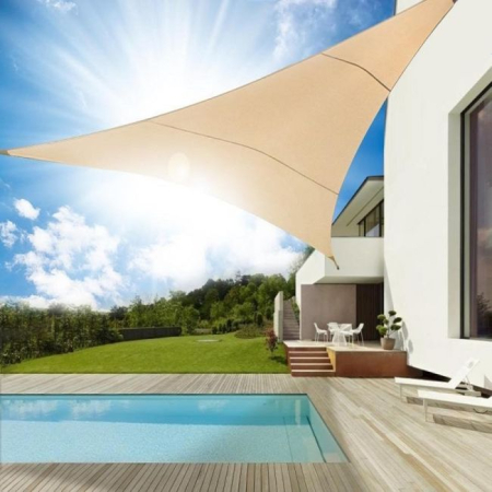 Accesorii Gradina - Umbrar de gradina triunghiular, impermeabil, culoare Bej, dimensiune 4 x 4 x 4 m