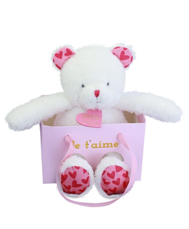 Jucarii Bebelusi si Plus - Ursulet din plus moale Te Iubesc in punga cadou , 25 cm - Doudou et Compagnie - BazaRapid.ro