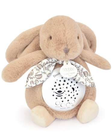Jucarii Bebelusi si Plus - Veioza muzicala cu proiectie, iepuras pufos, 19 cm, bej deschis - Doudou et Compagnie - BazaRapid.ro