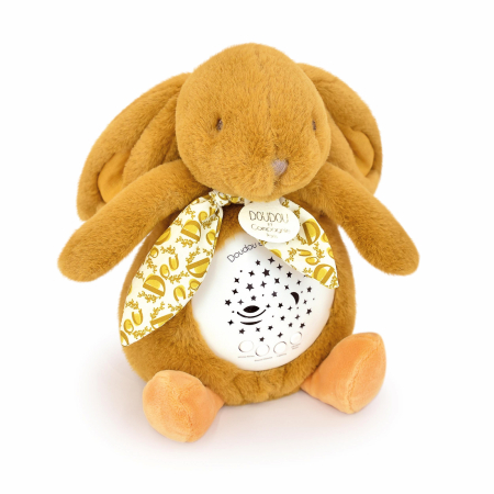 Jucarii Bebelusi si Plus - Veioza muzicala cu proiectie, iepuras pufos, 19 cm, bej - Doudou et Compagnie - BazaRapid.ro