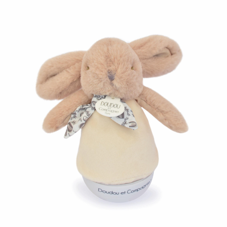 Jucarii Bebelusi si Plus - Veioza muzicala iepuras pufos, 16 cm, bej - Doudou et Compagnie - BazaRapid.ro