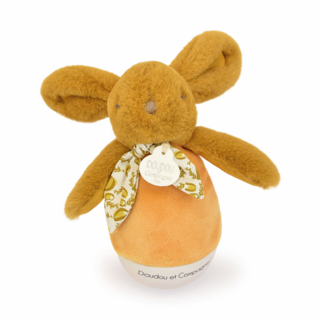 Jucarii Bebelusi si Plus - Veioza muzicala iepuras pufos, 16 cm, portocaliu - Doudou et Compagnie - BazaRapid.ro