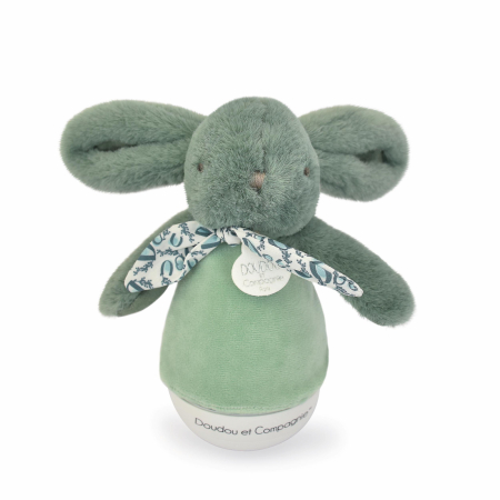 Jucarii Bebelusi si Plus - Veioza muzicala iepuras pufos, 16 cm, verde - Doudou et Compagnie - BazaRapid.ro
