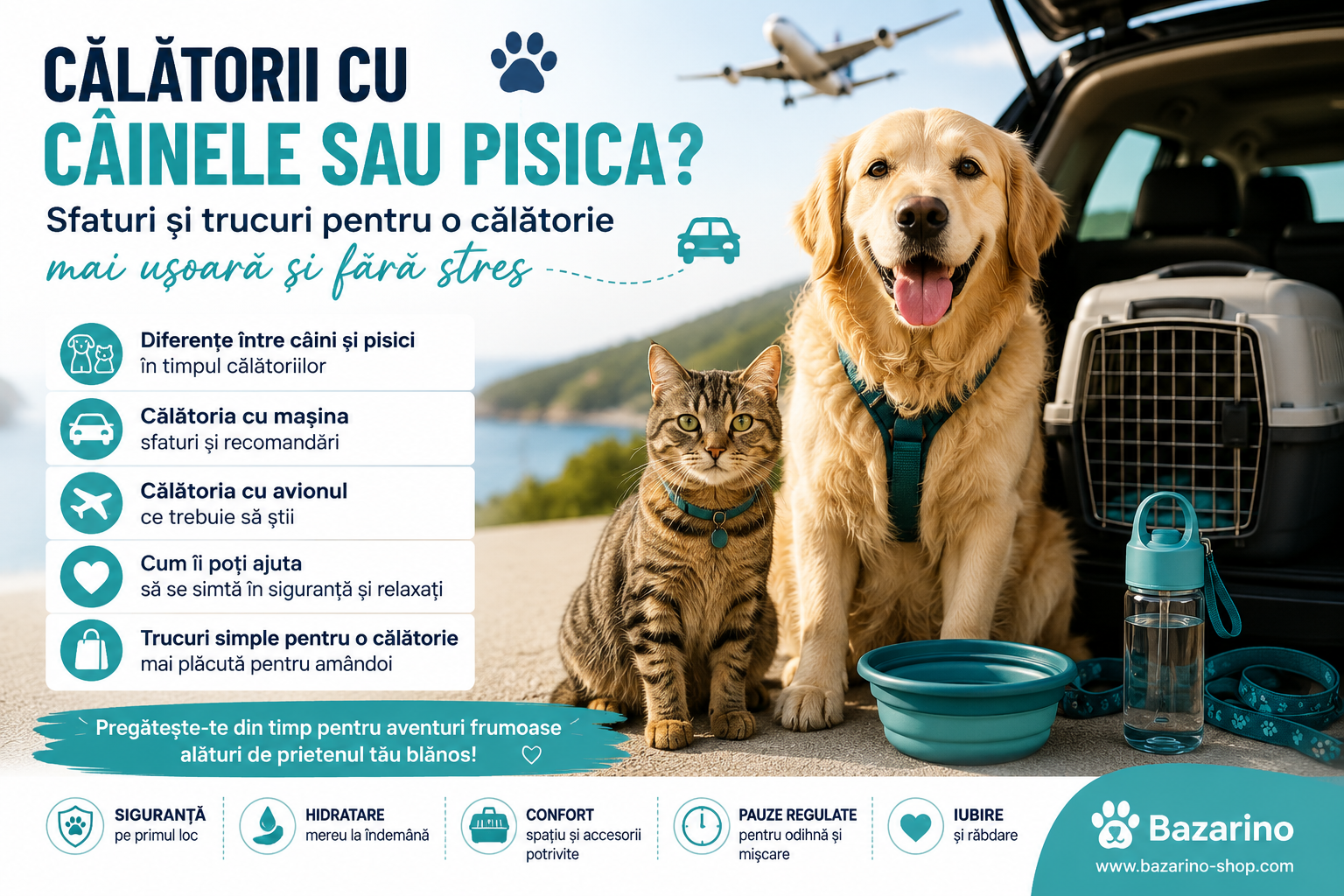 Călătorești cu câinele sau pisica? Sfaturi pentru o călătorie fără stres