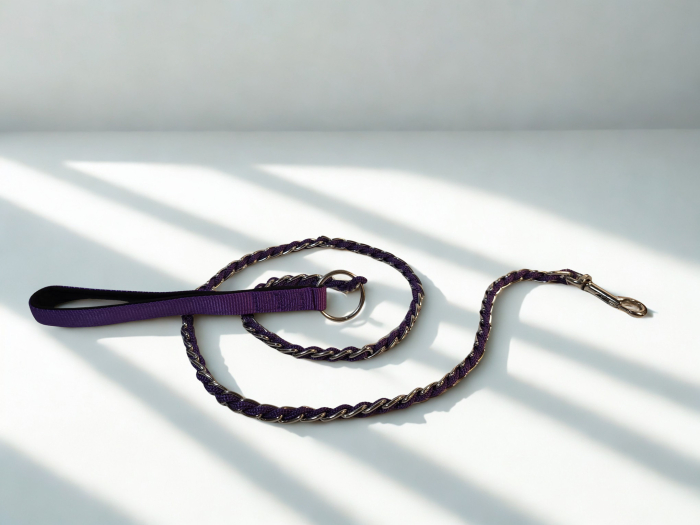 Lesă pentru câini cu lanț și mâner din bandă, 120 cm, 2.5 mm [2]