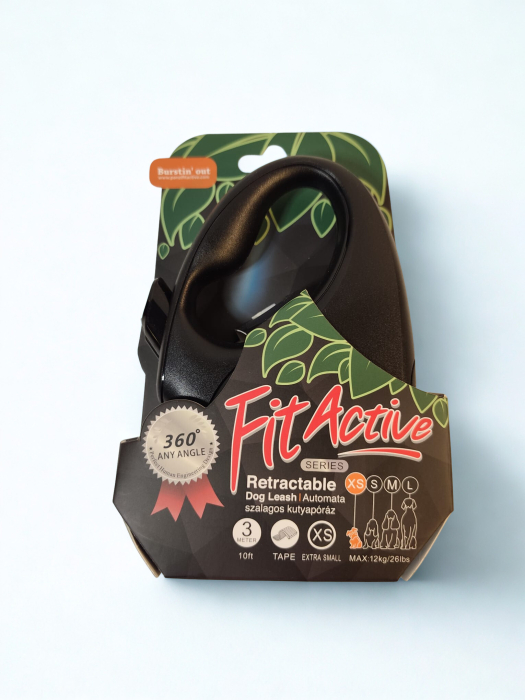 Lesă retractabilă FitActive pentru câini, bandă, 3 m, mărime XS, până la 12 kg [2]