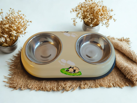 Hrănire - Castron dublu din metal pentru animale, 2x0,2L